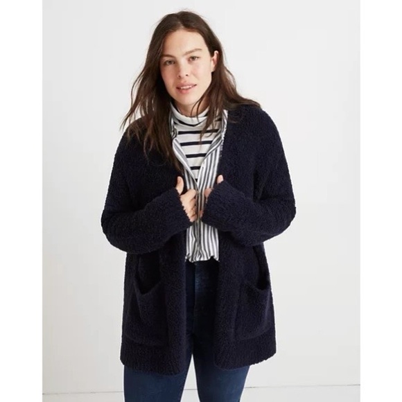 Madewell Teddy Cardigan Sweater Navy 